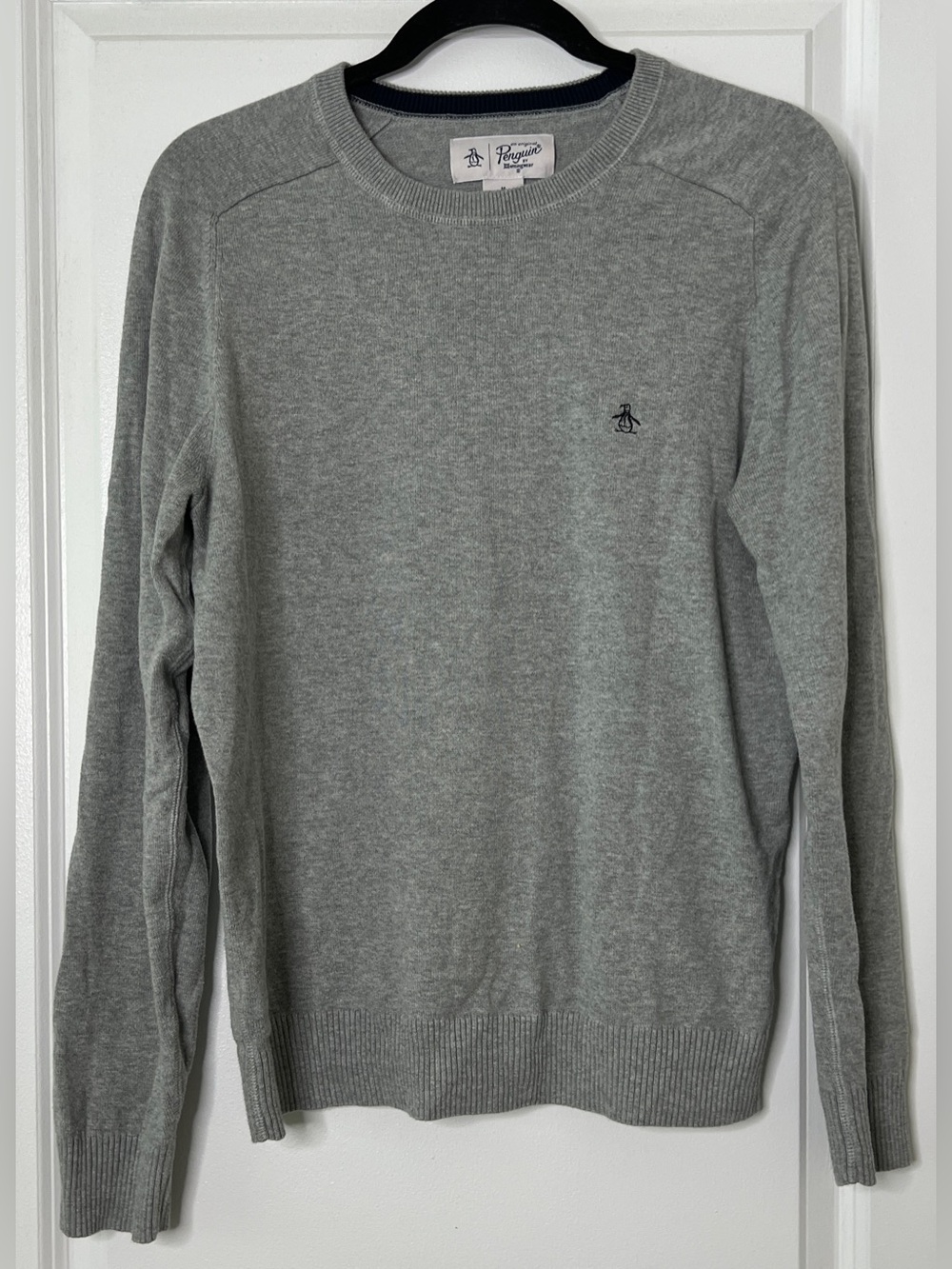 Original Penguin Gray 100% Cotton Crewneck Knit Sweater Classic Preppy Soft